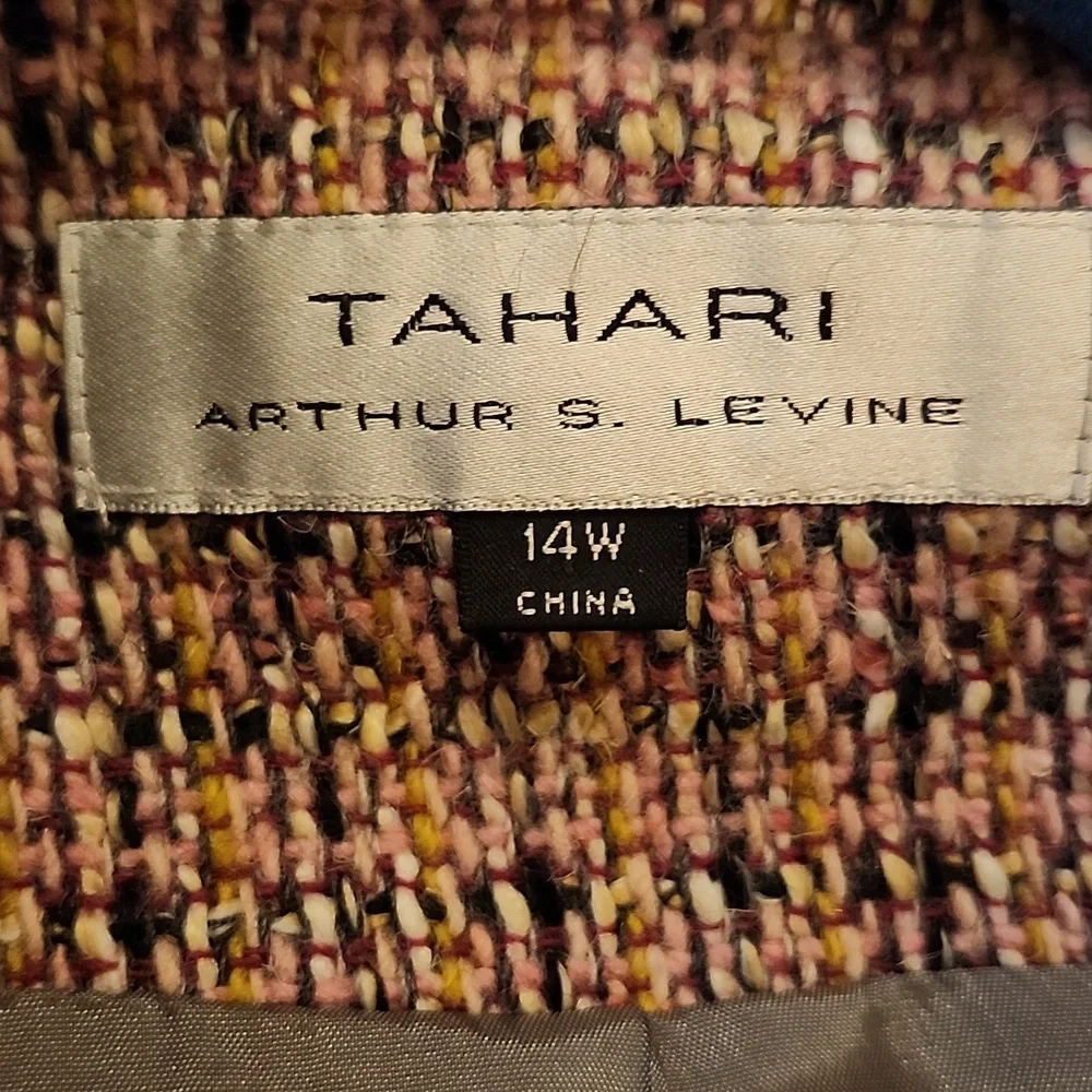Tahari Arthur S. Levine Wool Fringed Trim Pink Tweed Swing Blazer Jacket 14 W